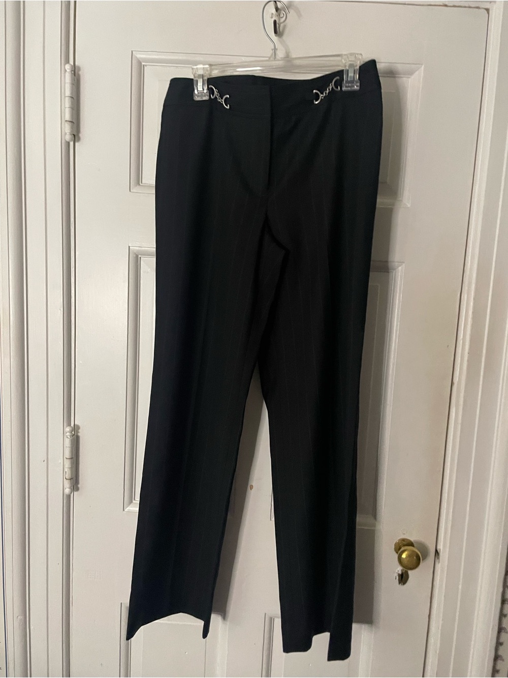 Ann Taylor Black Pinstripe Dress Pants with Silver Accent